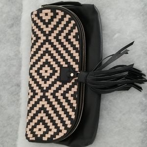 Cole Haan Skylar leather woven tassel clutch with dust bag